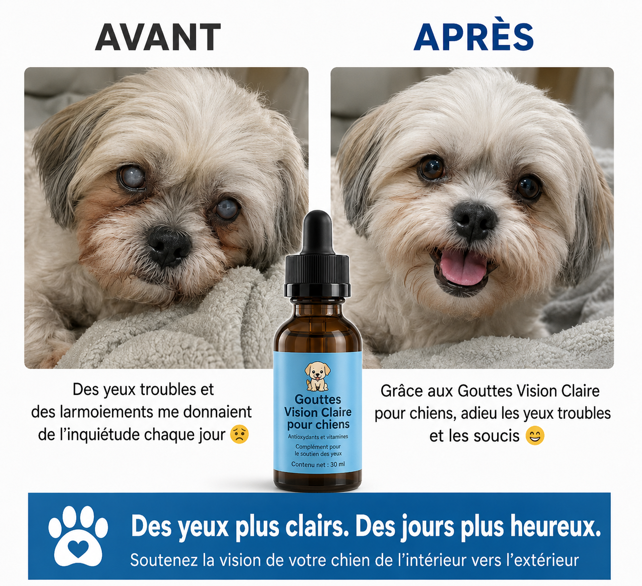 Gouttes Vision Claire pour Chien - Redonnez à votre chien un regard clair, de l'intérieur